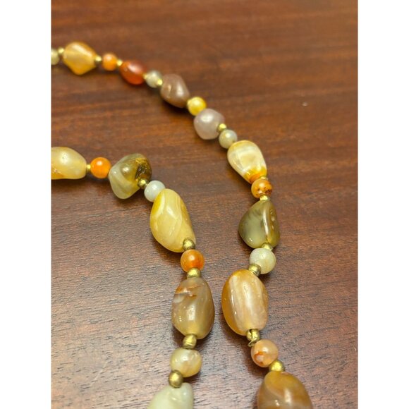Beggars Beads Necklace Earth-Tone Polished Natural Stone Beaded 18 inch Boho - Picture 6 of 7